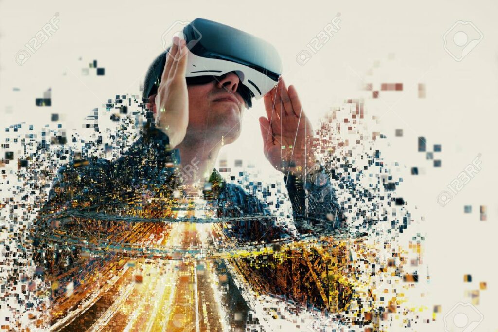 Cómo quitar el estrés jugando: Técnicas efectivas 1 87768444 una persona con gafas virtuales vuela a pixeles el hombre con gafas de realidad virtual concepto