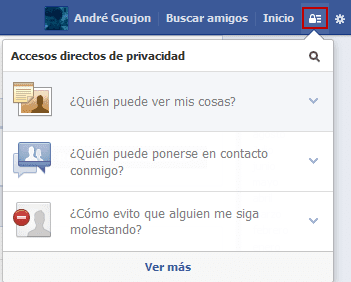Captura de pantalla de menú de Facebook