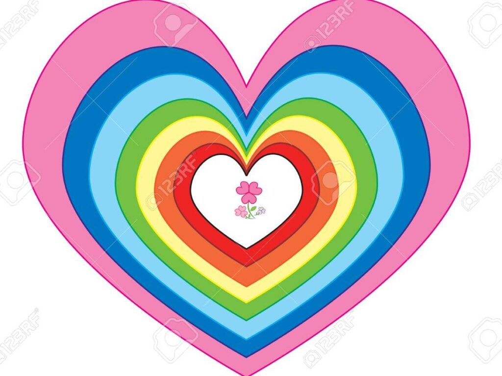 una ilustracion con diferentes corazones de colores y tamanos