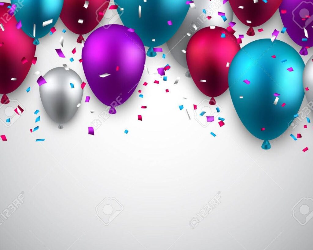 una imagen con globos de colores y confeti