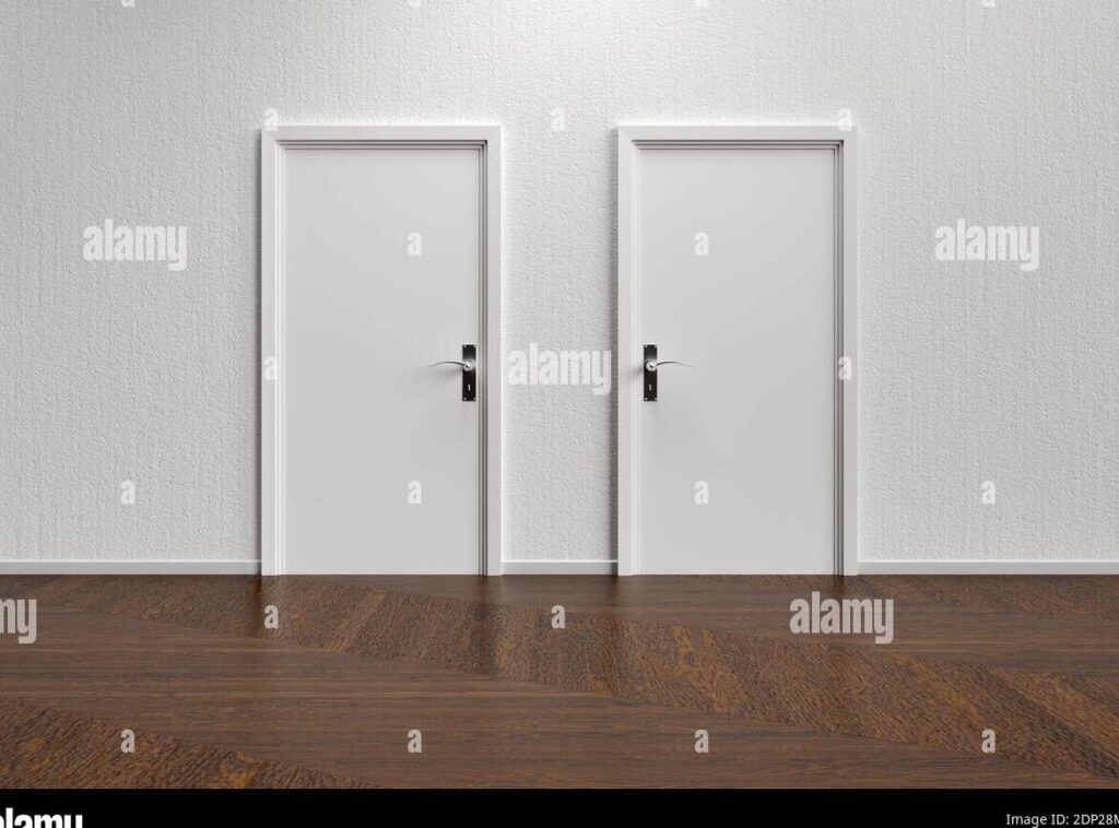 una imagen de dos personas separadas por una puerta cerrada