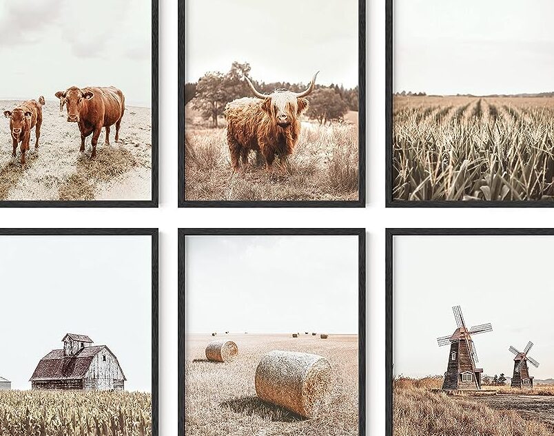 una imagen de una granja con animales en tonos calidos