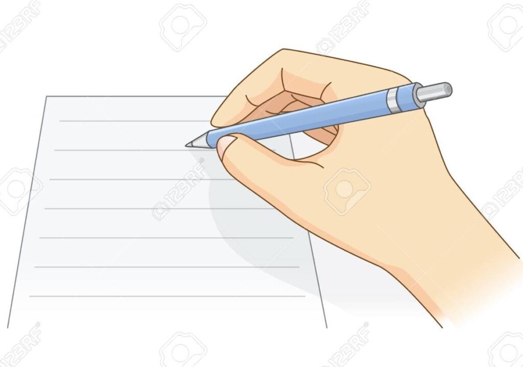 una imagen de una mano sosteniendo una pluma y un papel
