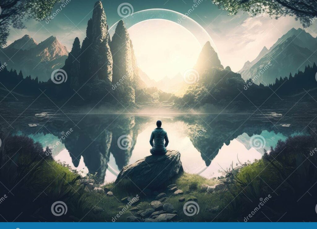 una imagen de una persona meditando en un entorno tranquilo y sereno