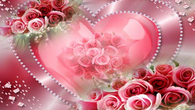 una imagen romantica con corazones y flores